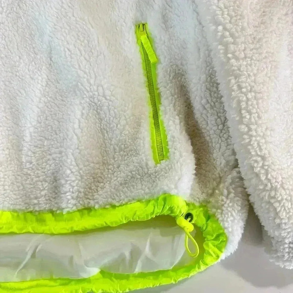 American Eagle White Fleece Sherpa Large NWT Neon Snap Pullover Yellow Green 90s - Picture 5 of 10